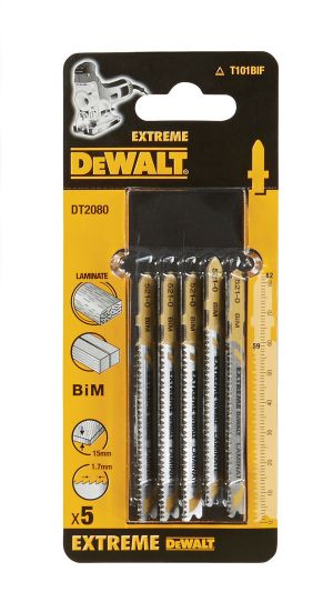 Пилка для лобзика DEWALT EXTREME DT2080, по ламинату, BiM, 82 x 59 x 1.7 x 15 мм, T101BIF, 5 шт.