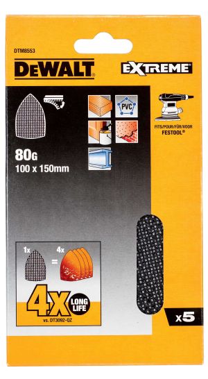 Сетчатые шлифлисты дельта DEWALT DTM8553, 100x150 мм, 80G, 5 шт. (DTM8553-QZ)