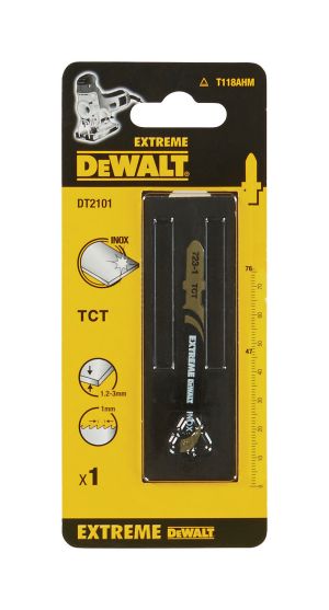 Пилка для лобзика DEWALT EXTREME DT2101, INOX HM Карбид-вольфрамовые зубья, (НМ). 76 x 47 x 1 x 3 мм, T118AHM, 1 шт.