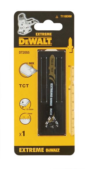 Пилка для лобзика DEWALT EXTREME DT2055 по металлу, INOX HM Карбид вольфрамовые зубья, (TCT). 82 x 55 x 1.4 x 5 мм, T118EHM, 1 шт.