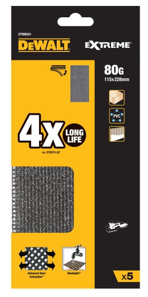 Сетчатый шлифлист DEWALT DTM8551, 115х228 мм, 80G, 5 шт. (DTM8551-QZ)