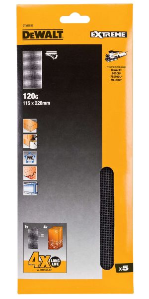 Сетчатый шлифлист DEWALT DTM8552, 115х228 мм, 120G, 5 шт. (DTM8552-QZ)