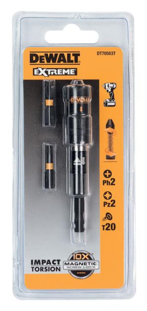Набор бит DEWALT EXTREME IMPACT TORSION DT70563T, 25 мм, с магнитным держателем насадок, 4 предмета