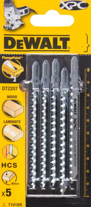 Пилка для лобзика DEWALT EXTREME PRECISION CUT DT2207, по дереву из высокоуглеродистой стали, HCS, 100 x 75 x 2.5 x 40 мм, T101BR, 5 шт.