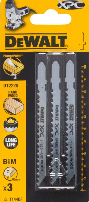 Пилка для лобзика DEWALT EXTREME PRECISION CUT DT2220, по дереву биметаллическая, BiM, 100 x 75 x 4.0 x 60 мм, T144DF, 3 шт.