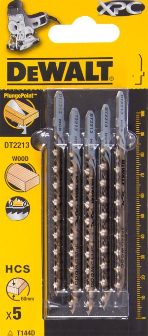 Пилка для лобзика DEWALT EXTREME PRECISION CUT DT2213, по дереву из высокоуглеродистой стали, HCS, 100 x 75 x 4.2 x 60 мм, T144D, 5 шт.
