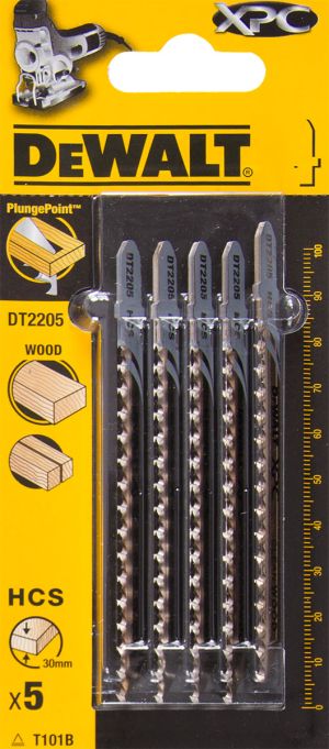 Пилка для лобзика DEWALT EXTREME PRECISION CUT DT2205, по дереву из высокоуглеродистой стали, HCS, 100 x 75 x 2.5 x 30 мм, T101B, 5 шт.