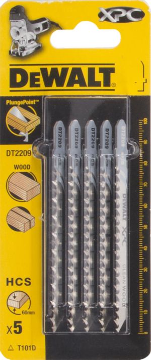 Пилка для лобзика DEWALT EXTREME PRECISION CUT DT2209, по дереву из высокоуглеродистой стали, HCS, 100 x 75 x 4.2 x 60 мм, T101D, 5 шт.