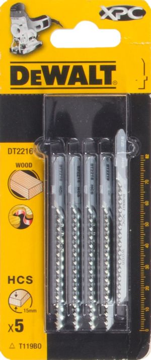 Пилка для лобзика DEWALT EXTREME PRECISION CUT DT2216, по дереву из высокоуглеродистой стали, HCS, 82 x 54 x 2.0 x 15 мм, T119BO, 5 шт.