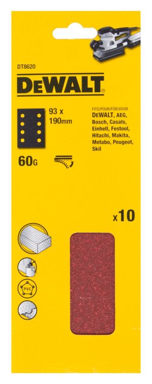 Шлифлисты перфорированные DEWALT DT8620, 93 x 190 мм, 60G, 10 шт.