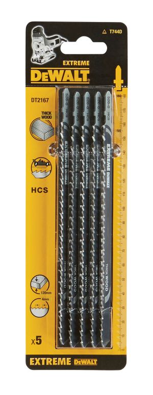 Пилка для лобзика DEWALT DT2167, по дереву из высокоуглеродистой стали, HCS, 180 x 155 x 4.0 x 120 мм, T744D, 5 шт.