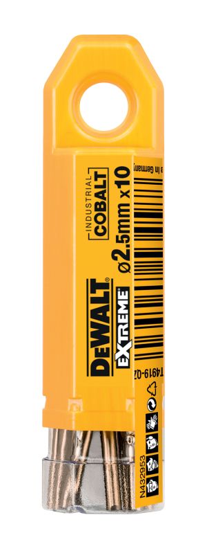 Сверло DEWALT DT4919, по металлу COBALT 5%, 2.5 x 57 x 30 мм, 10 шт.