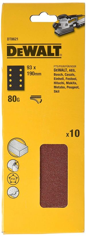 Шлифлисты перфорированные DEWALT DT8621, 93 x 190 мм, 80G, 10 шт.