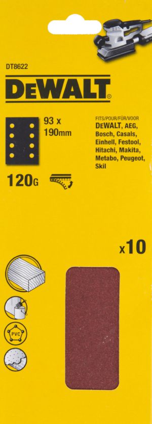 Шлифлисты перфорированные DEWALT DT8622, 93 x 190 мм, 120G, 10 шт.