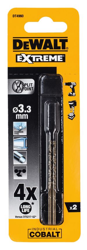 Сверло DEWALT DT4960, по металлу COBALT 5%, 3.3 x 65 x 36 мм, 2 шт.