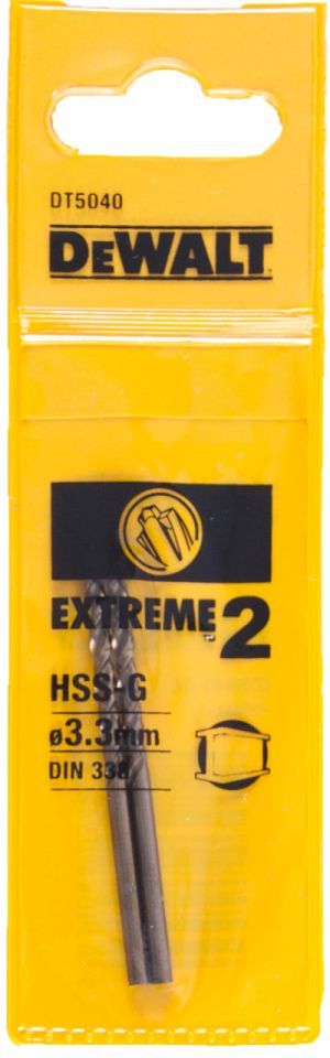 Сверло DEWALT EXTREME 2 DT5040, по металлу HSS-G, 3.3 x 65 x 36 мм, 2 шт.