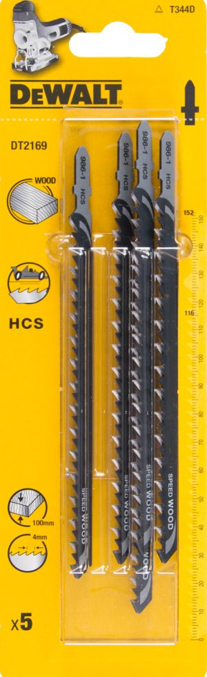Пилка для лобзика DEWALT DT2169, по дереву из высокоуглеродистой стали, HCS, 152 x 116 x 4.0 x 100 мм, T344D, 5 шт.