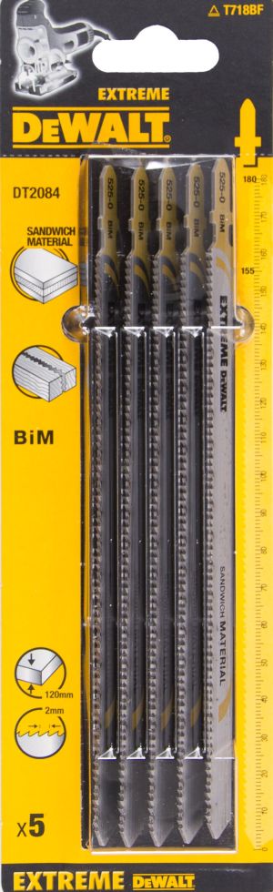 Пилка для лобзика DEWALT EXTREME DT2084, по сэндвич-панелям, BiM, 1180 x 148 x 2 x 120 мм, T718BF, 5 шт.