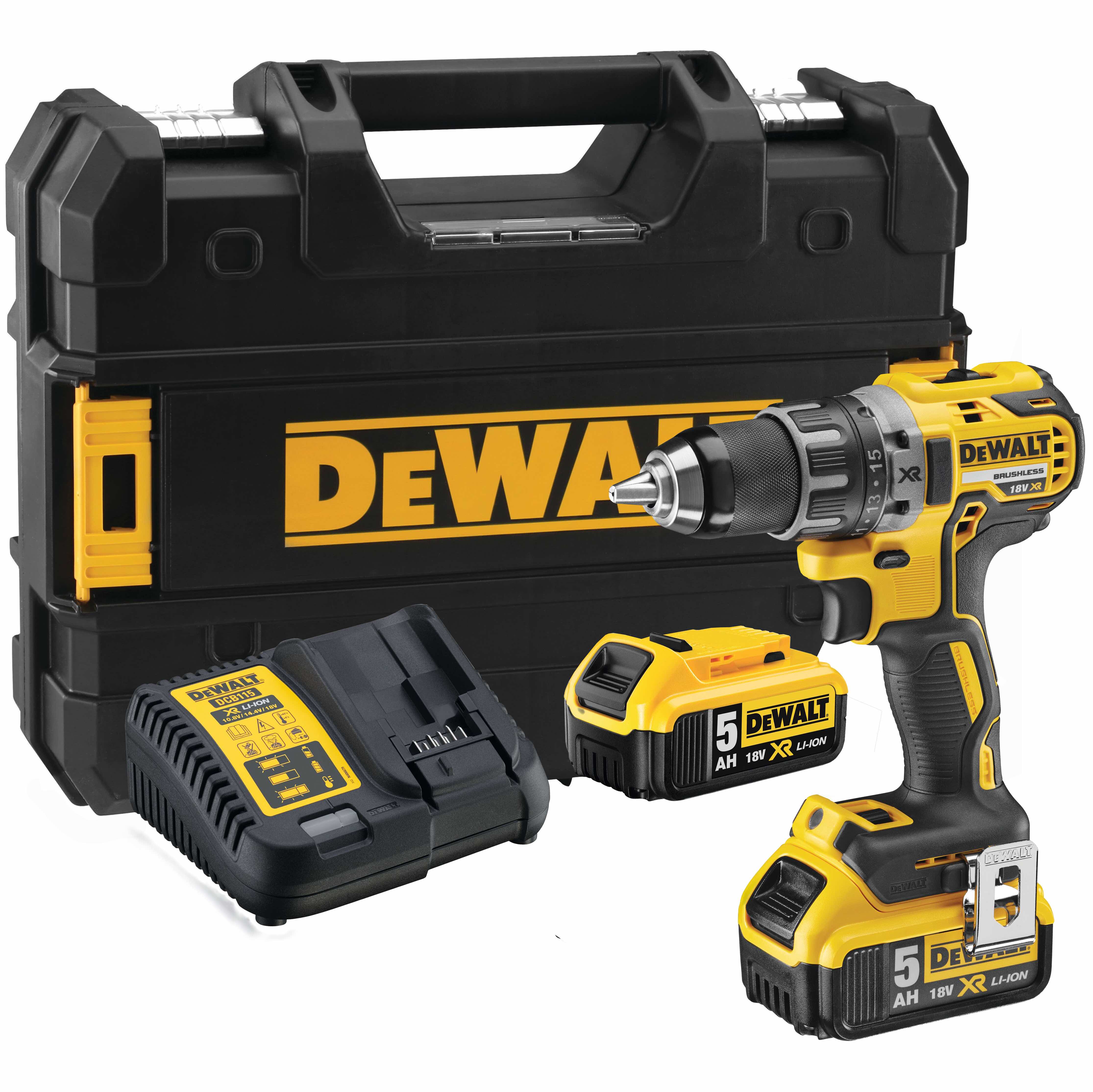 Аккумуляторная дрель-шуруповерт DEWALT DCD791P2, 18 В, 2000 об/мин, с 2 АКБ 5 Ач и ЗУ, в кейсе TSTAK (DCD791P2-QW)