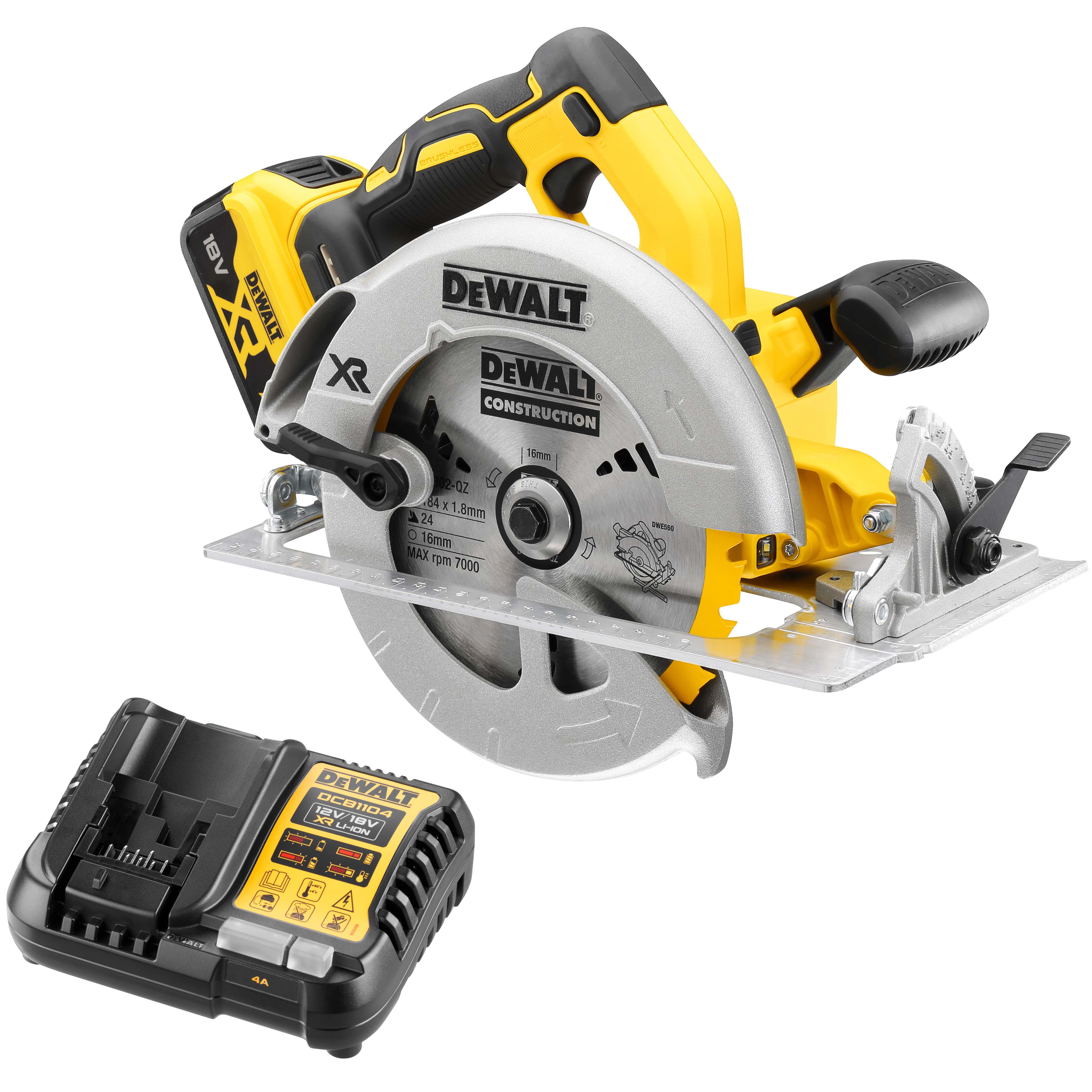 Аккумуляторная дисковая пила DEWALT DCS570P1, 18 В, 184 мм, 5500 об/мин, с АКБ 5 Ач и ЗУ (DCS570P1N-XJ)