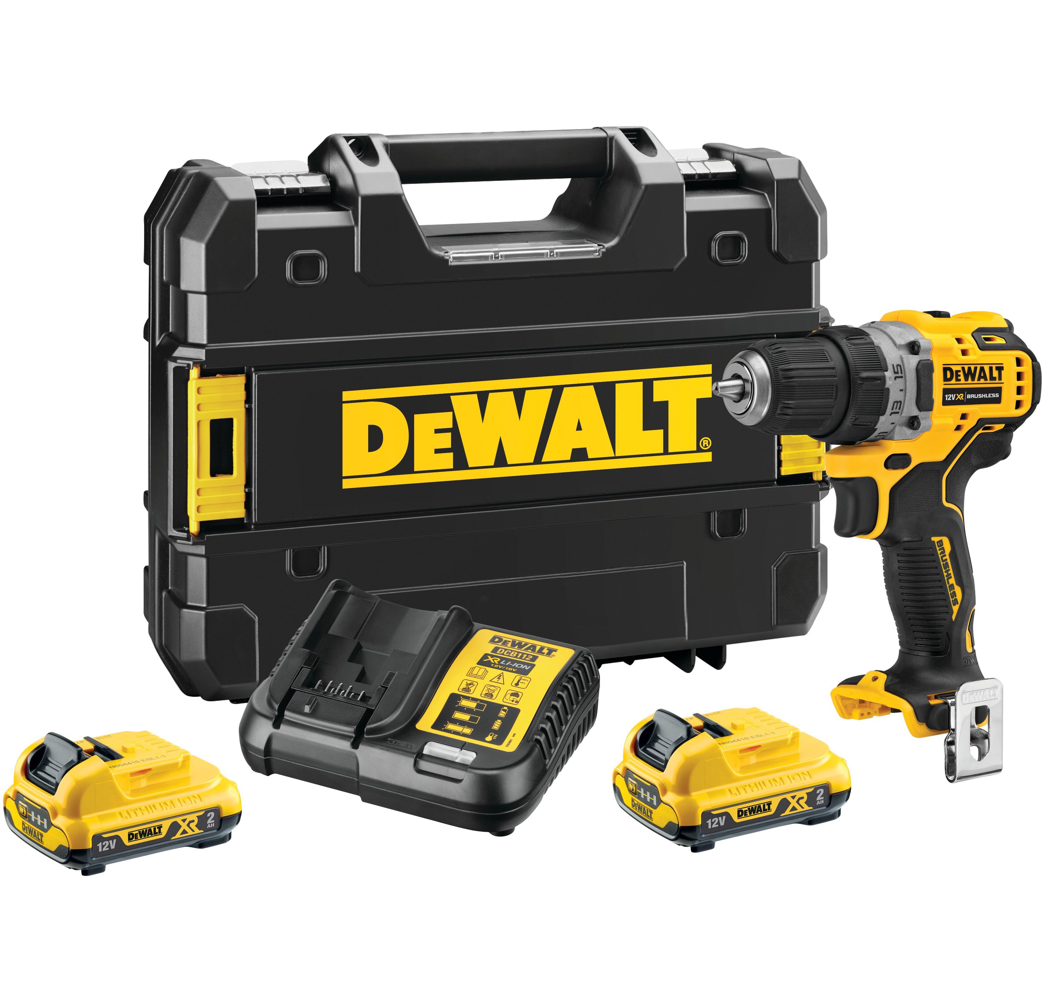 Аккумуляторная бесщеточная дрель-шуруповерт DEWALT, 12 В, 1500 об/мин, c 2 АКБ 2 Ач и ЗУ, в кейсе TSTAK, DCD701P2