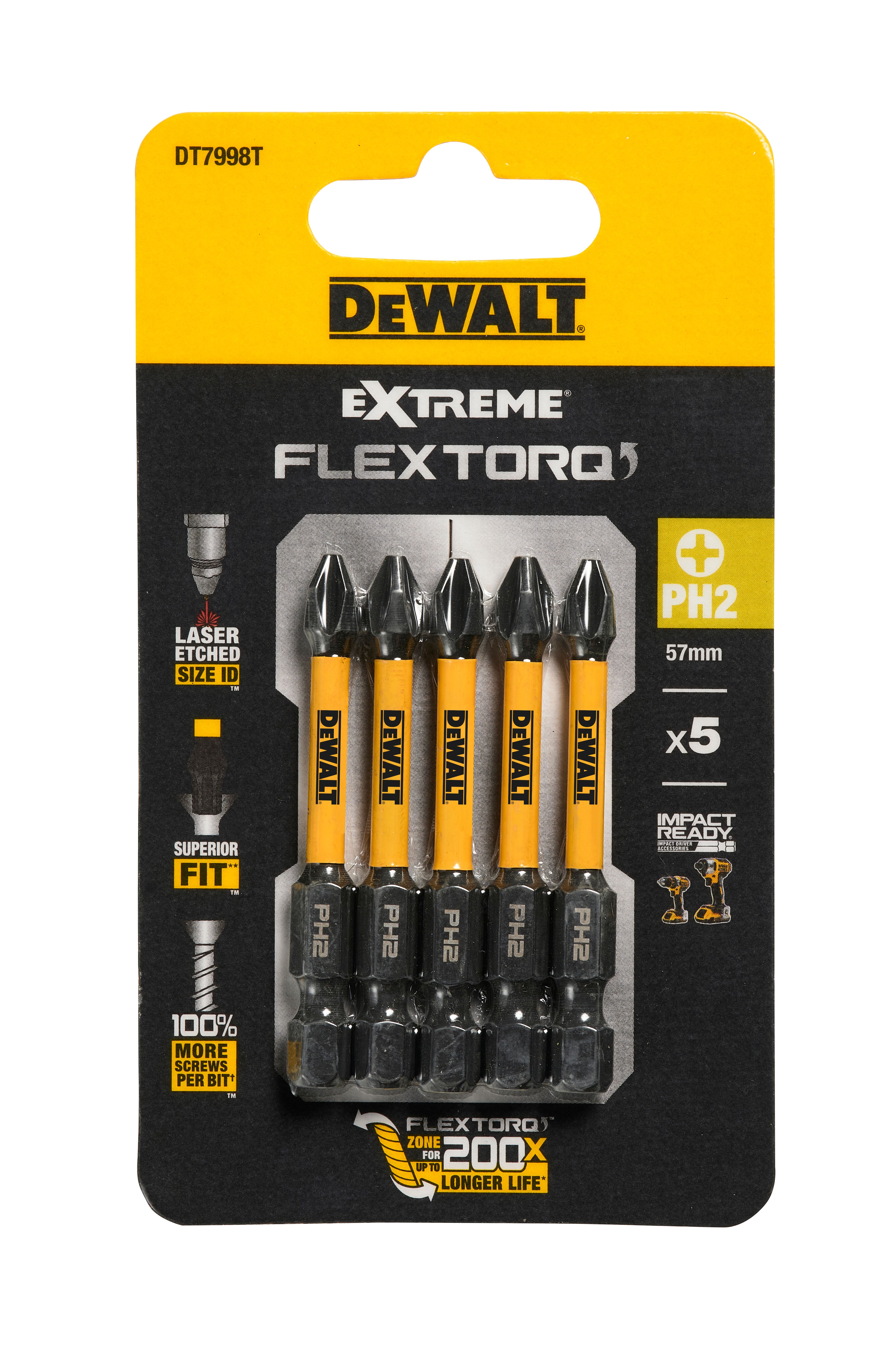 Бита DEWALT PH2, 57 мм HEX, 5 шт. (DT7998T-QZ)