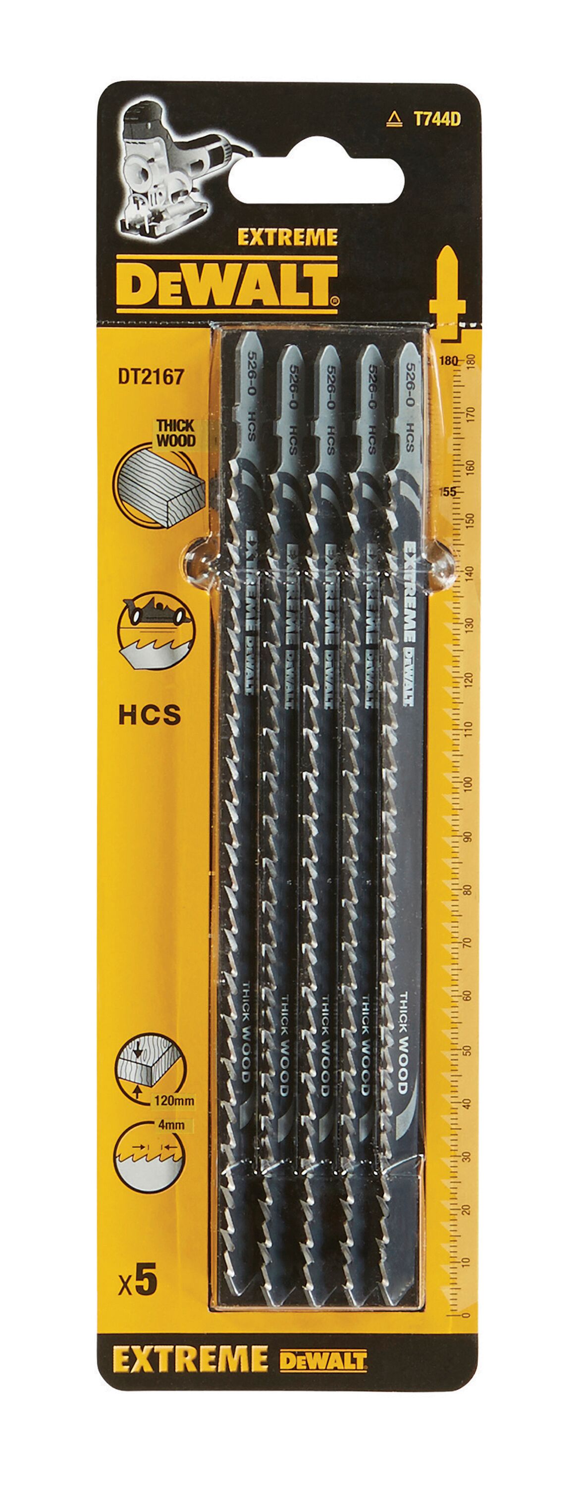 Пилка для лобзика DEWALT DT2167 по дереву из высокоуглеродистой стали HCS 180 x 155 x 40 x 120 мм T744D 5 шт 2030₽