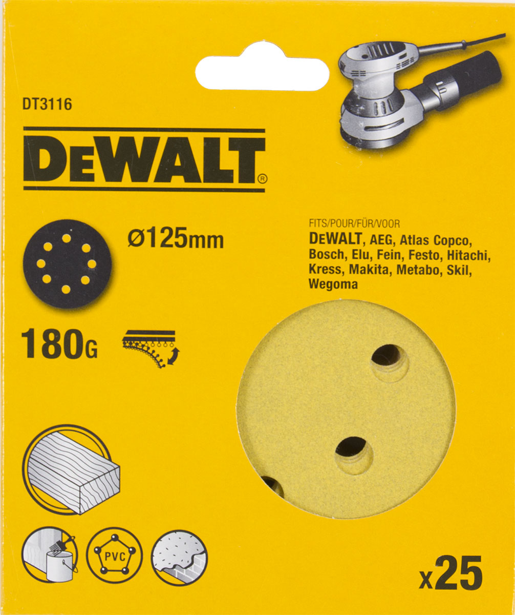 Шлифовальные круги DEWALT DT3116 125 мм 8 отверстий 180G 25 шт 1910₽