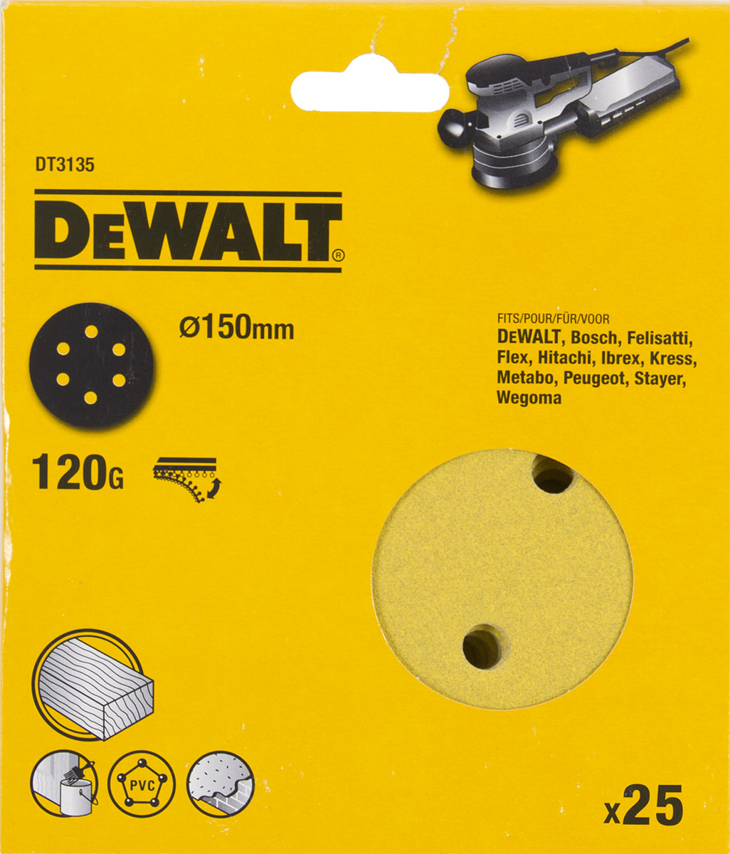 Шлифовальные круги DEWALT DT3135 150 мм 6 отверстий 120G 25 шт 2280₽