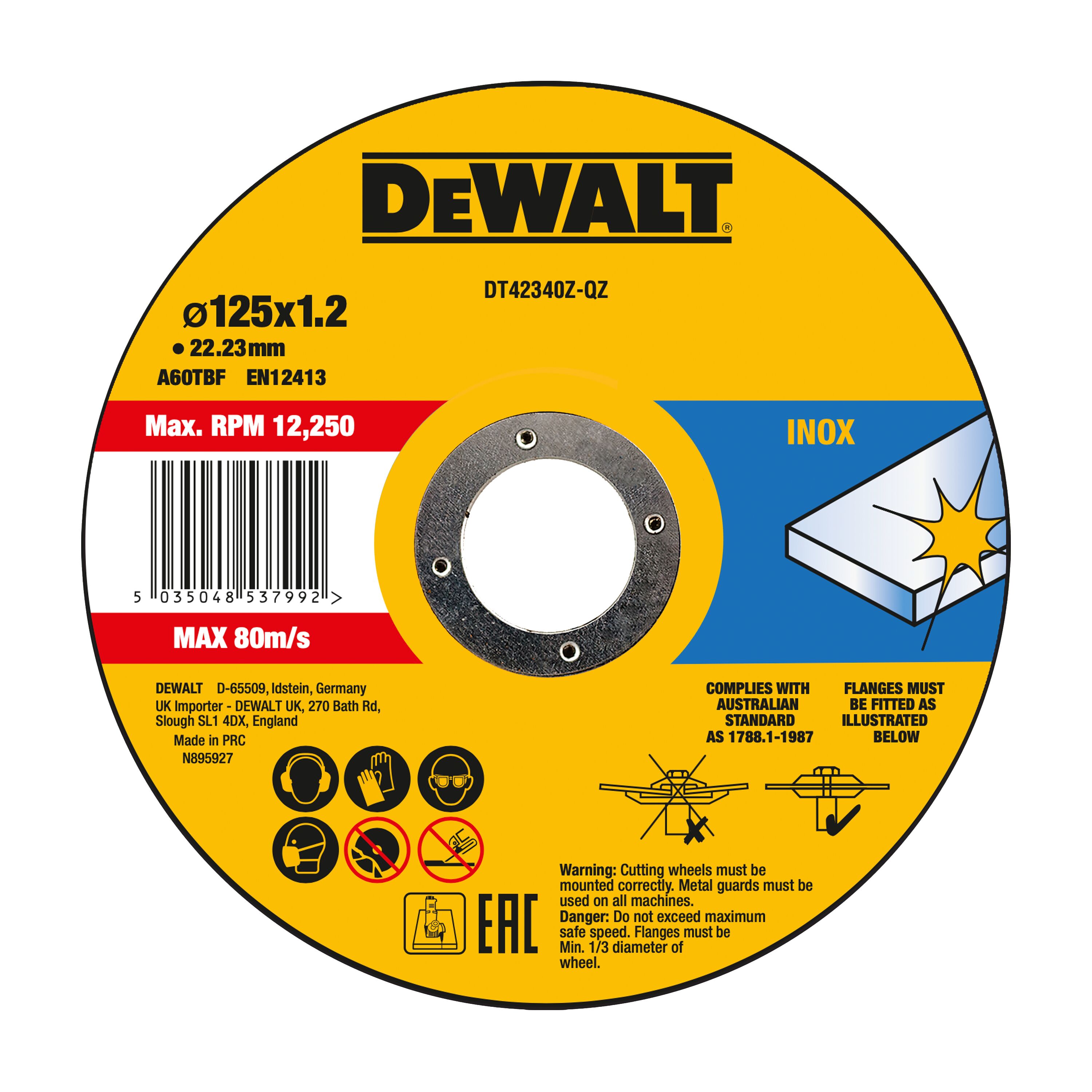 Круг отрезной по металлу DEWALT DT42340Z INDUSTRIAL 125 x 222 х 12 мм 190₽
