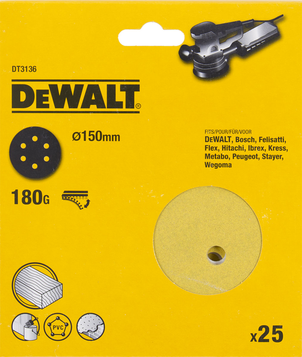 Шлифовальные круги DEWALT DT3136 150 мм 6 отверстий 180G 25 шт 2280₽
