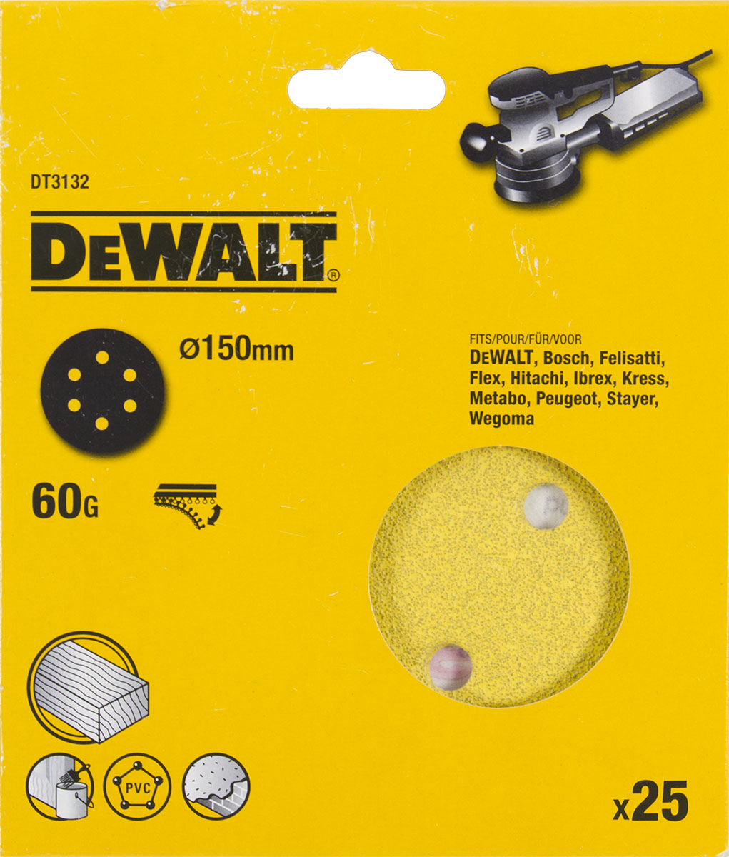 Шлифовальные круги DEWALT DT3132 150 мм 6 отверстий 60G 25 шт 2280₽