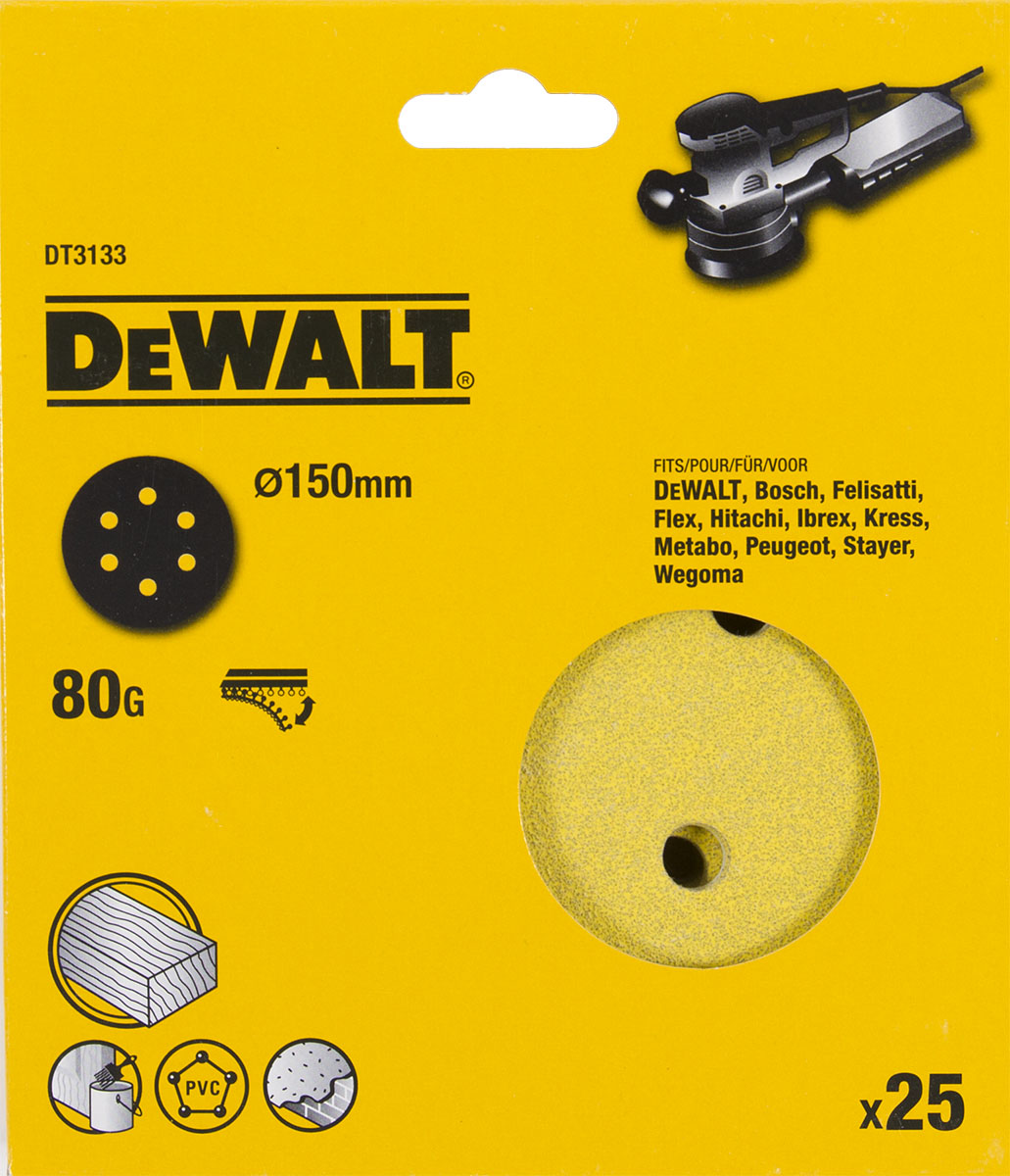Шлифовальные круги DEWALT DT3133 150 мм 6 отверстий 80G 25 шт 1880₽